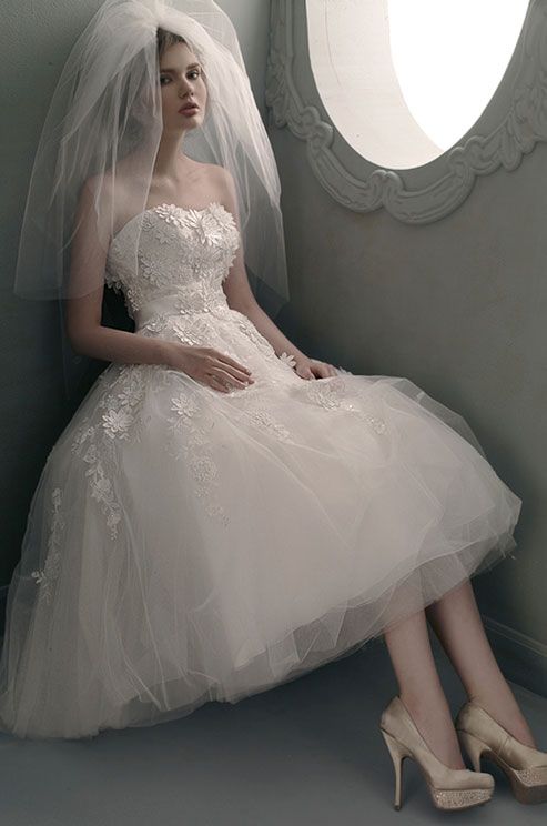 Mila by St. Pucchi 2014 Tea Length Strapless Wedding Dress with Floral Details