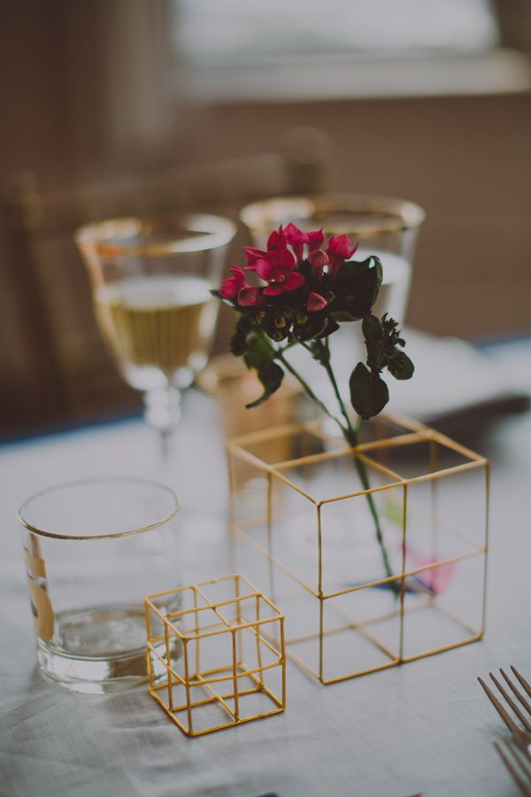 Modern centerpieces- geometric gold cubes