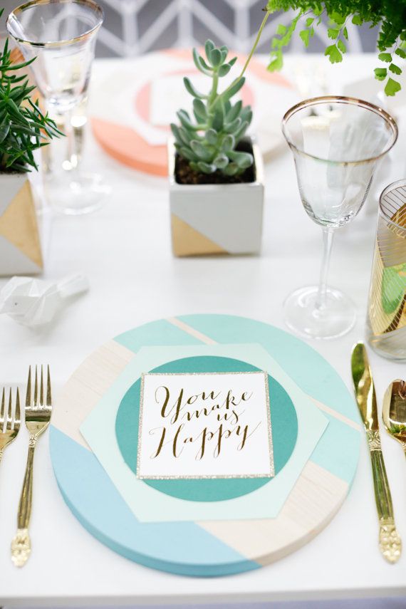 Modern geometric tiffany blue wedding table setting