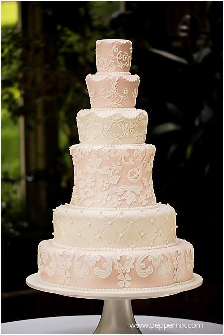 Multi-Tiered Pastel Lace Wedding Cake