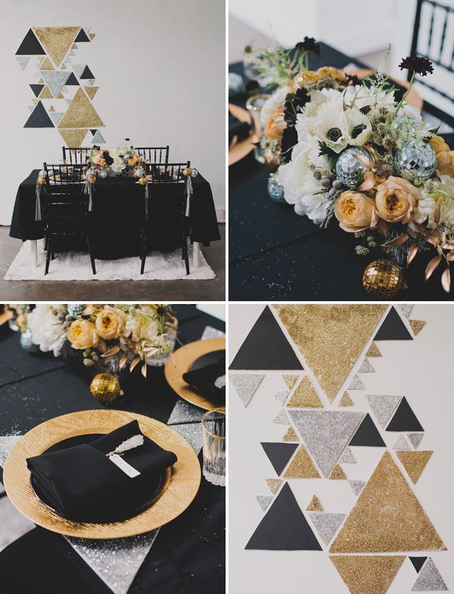 Navy and Gold Geo Wedding Table Setting Ideas