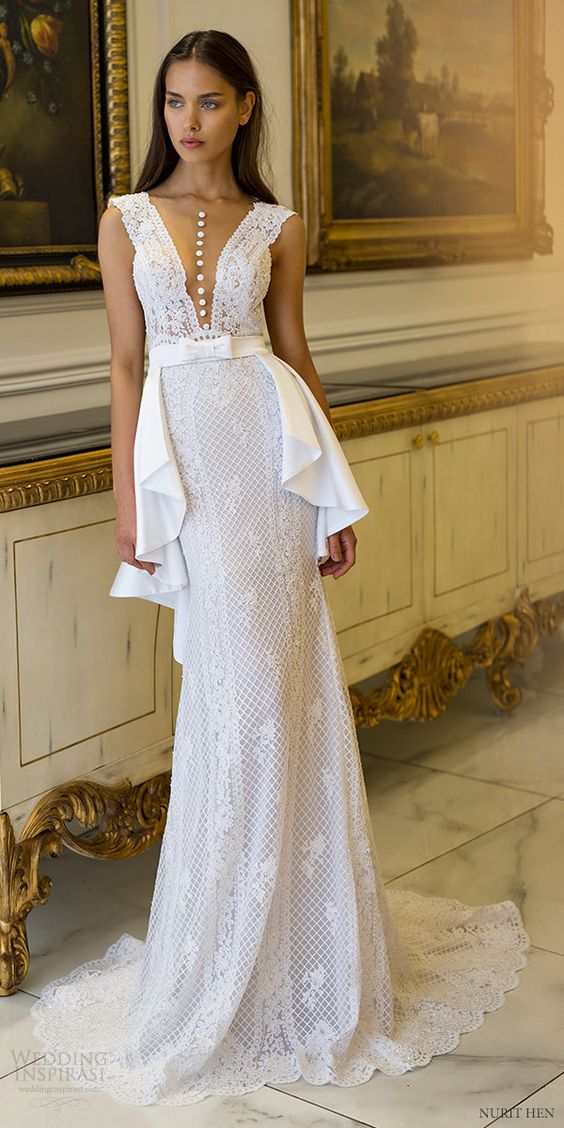 Nurit Hen Royal Couture Deep Vneck Wedding Dresses