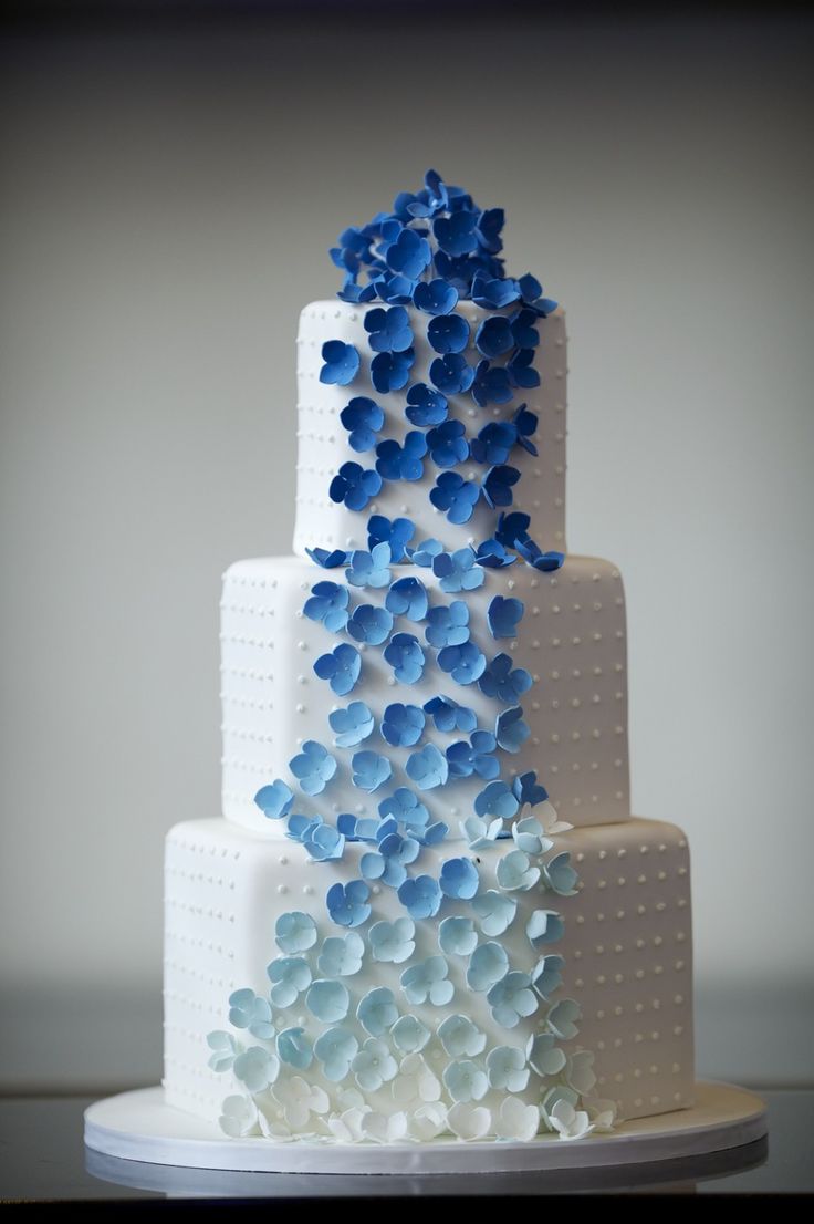 Ombre blue floral wedding cake from Amy Beck Cake Design