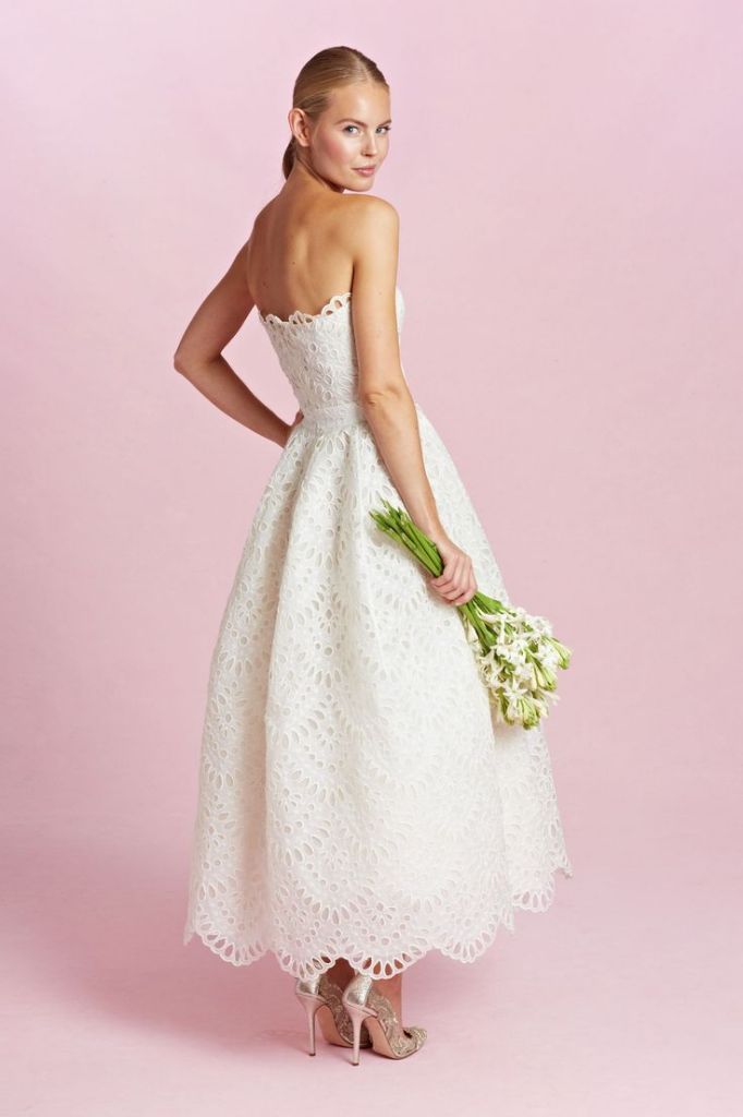 Oscar de la Renta tea length lace wedding dress
