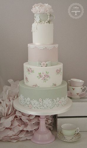 Pastel Tea Cup Lace Wedding Cake