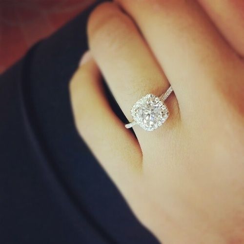 Pave Diamond Halo Engagement Ring for a Cushion Cut Center Stone