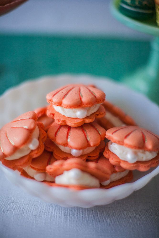 Peach Orange clam-shaped macaron for beach weddings