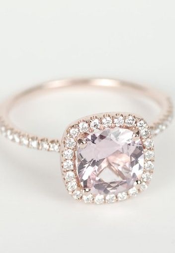 Peach Pink Cushion Sapphire Diamond Halo Engagement Ring