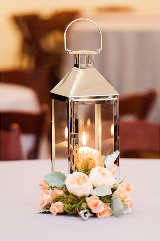 Peach and Grey Wedding Ideas- Lantern Centerpiece Decorations