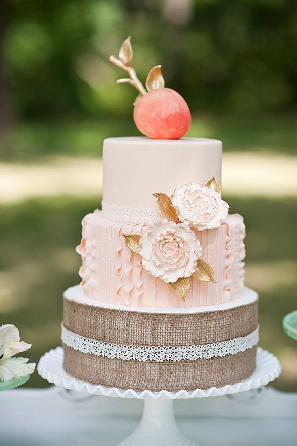 Peaches and Cream Burlap fall wedding cake