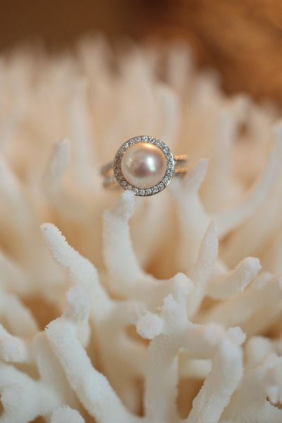 Pearl and diamond engagement ring for her