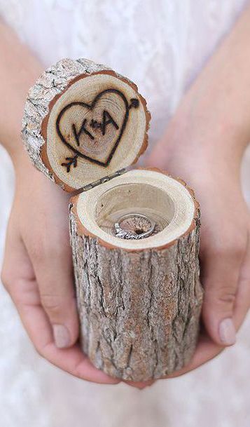 Personalized Rustic Wood Ring Bearer Pillow Box Alternative Tree Stump