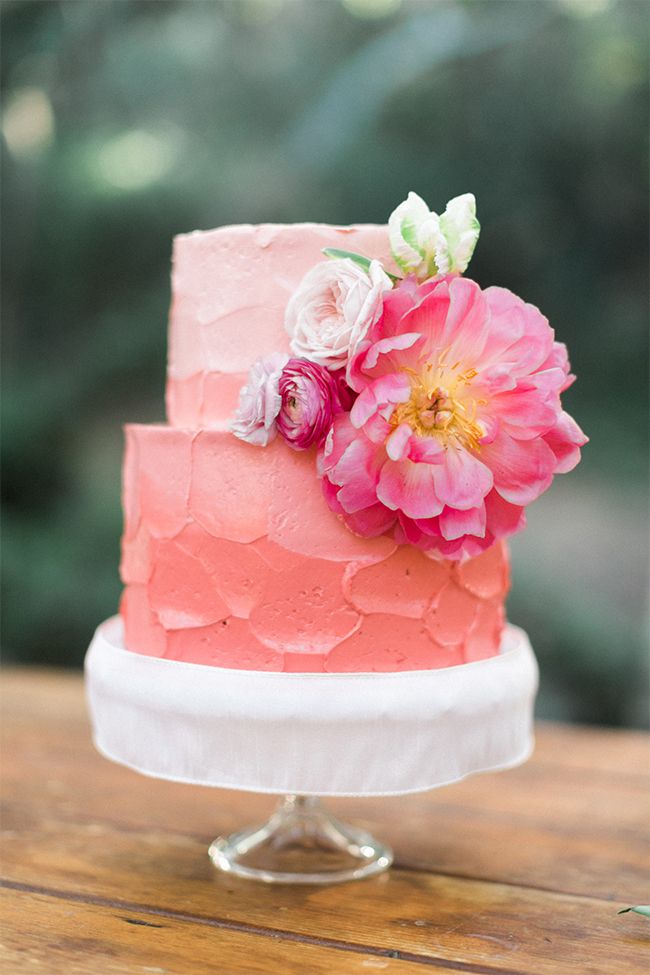 Pink Ombre Buttercream Wedding Cake with Flowers