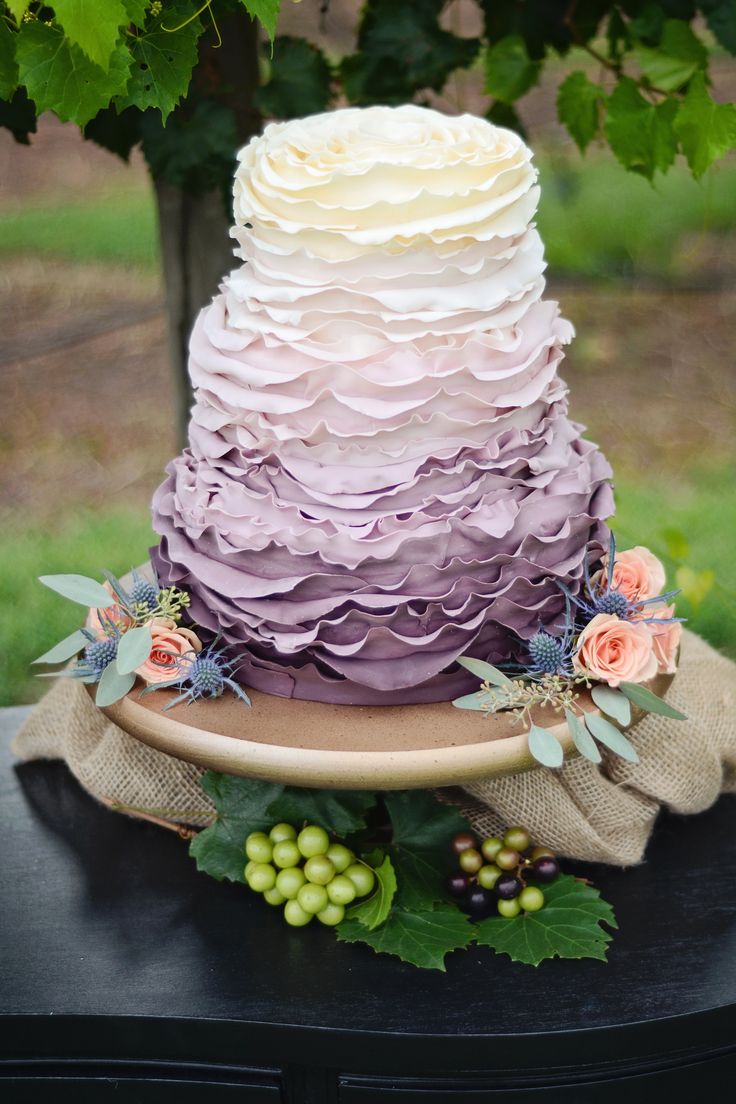 Purple Ombre Ruffles Wedding Cake