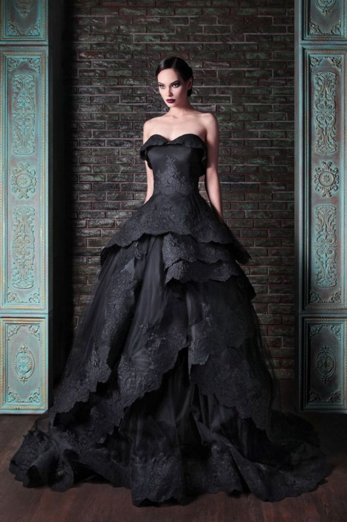 strapless black wedding dress