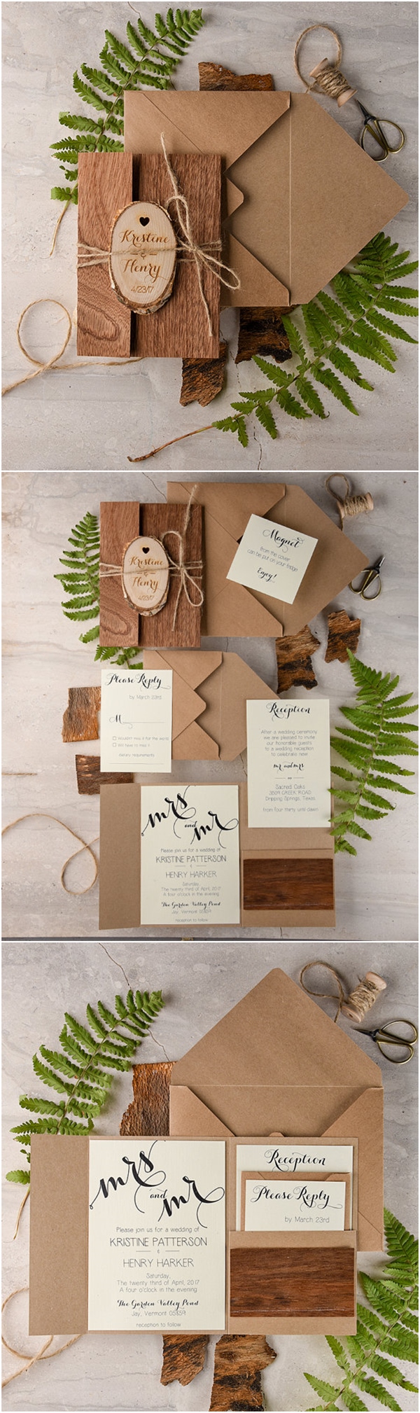 Recycled Eco Rustic Real Wood Wedding Invitations