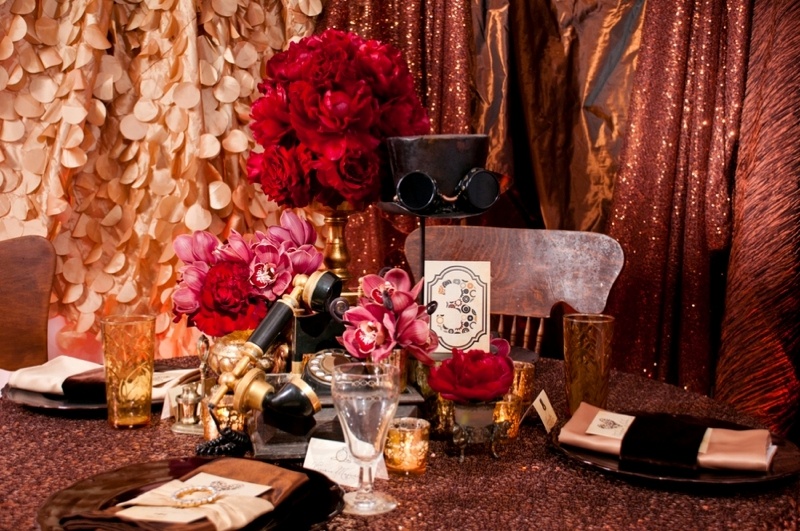 Red And Copper Steampunk Wedding Decor