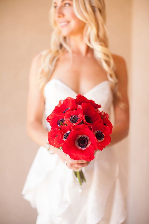 40 Anemone Wedding Ideas (Bouquets, Cakes and Invitations) 7 Red anemone bridal bouquet