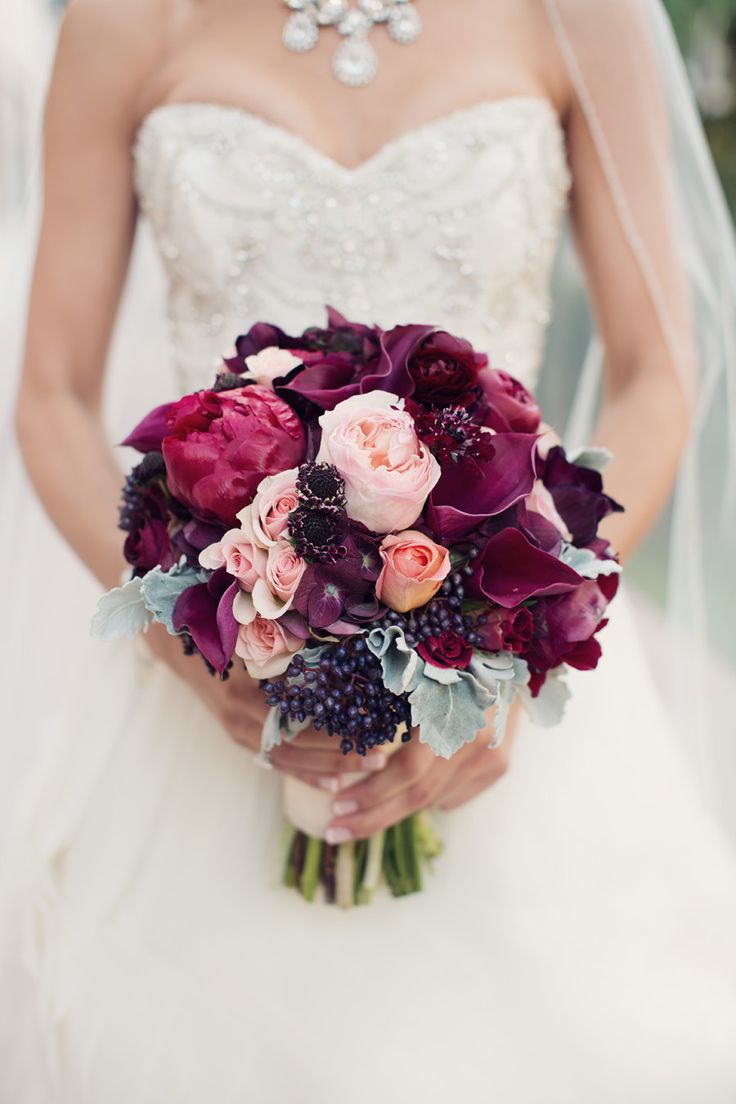 Romantic Burgundy Purple and Pink Fall Bridal Bouquet