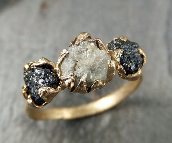 Rough Diamond Engagement Ring Raw 14k Gold Wedding