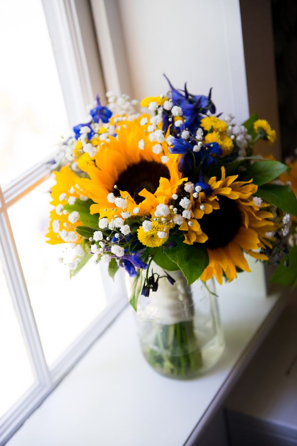 Sunflower And Navy Blue Bouquet