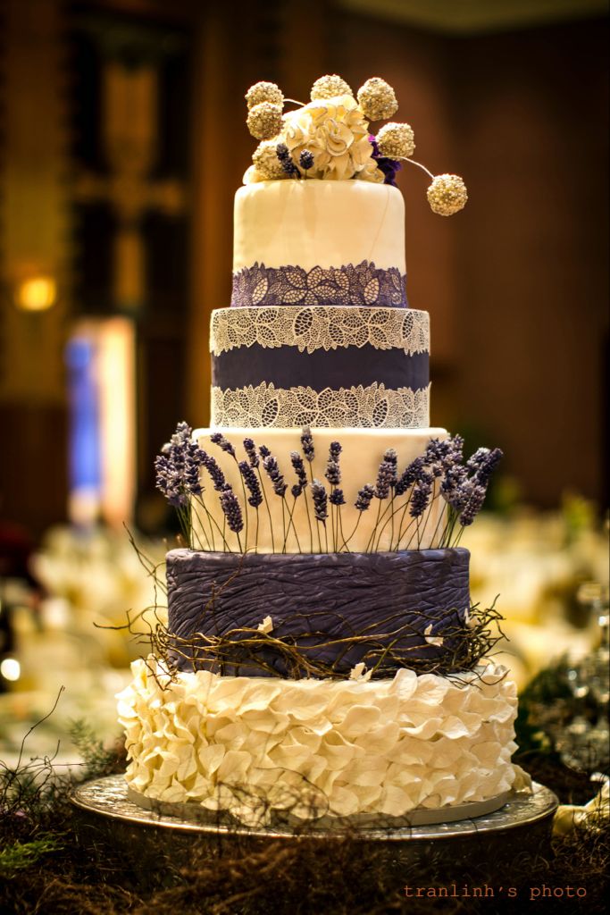 Rustic Purple Lavender Lace Wedding Cake