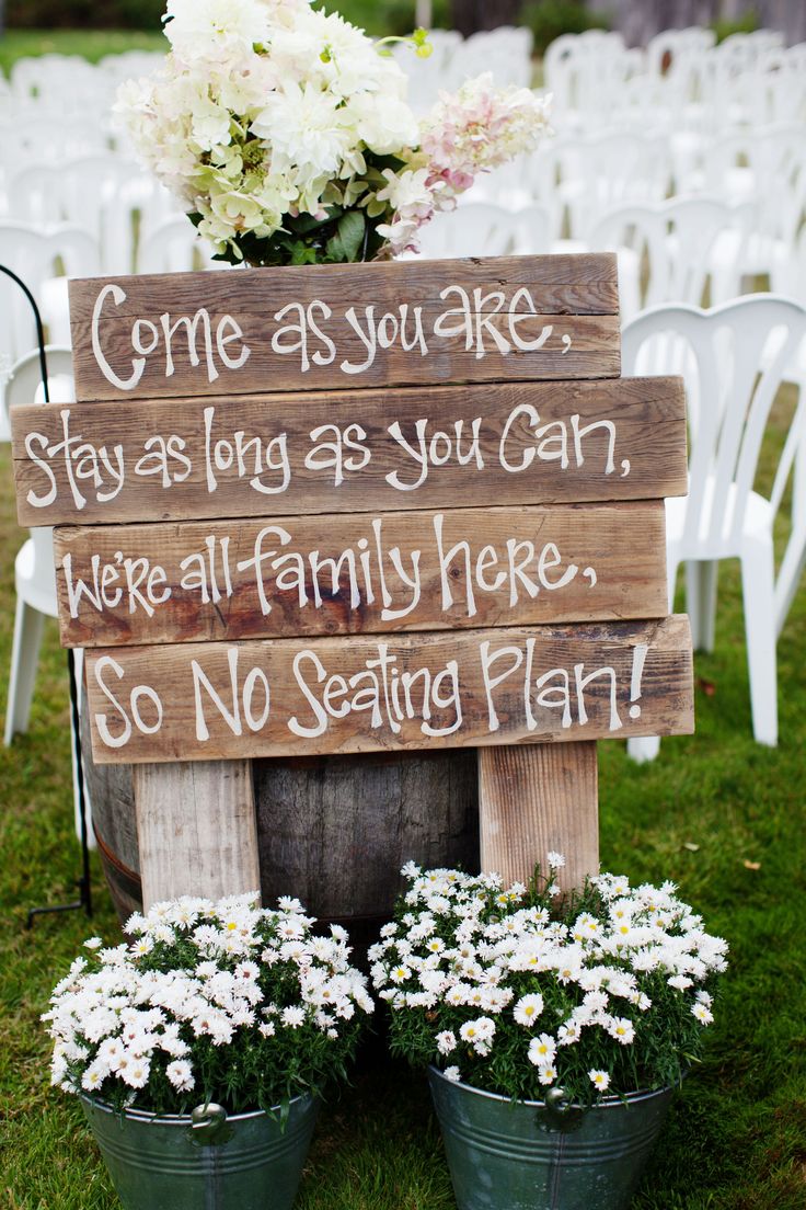 Rustic wedding ceremony sign