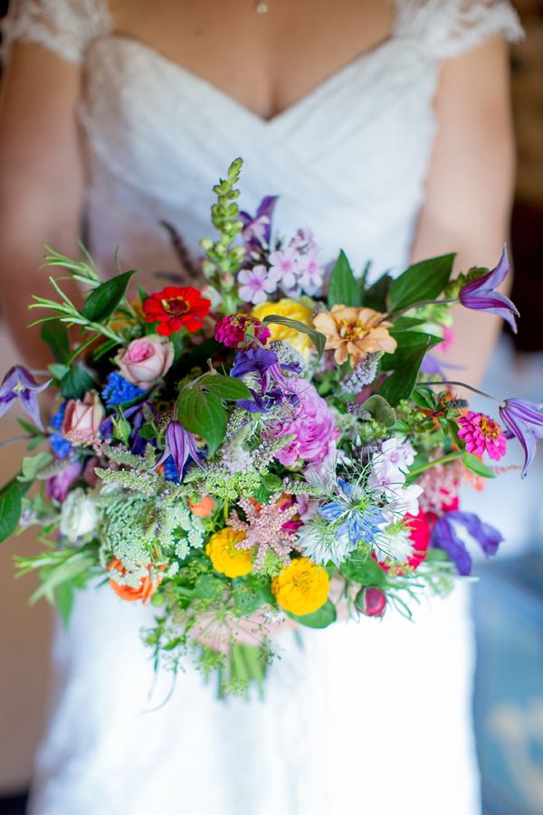 Rustic wildflower colourful wedding bouqet
