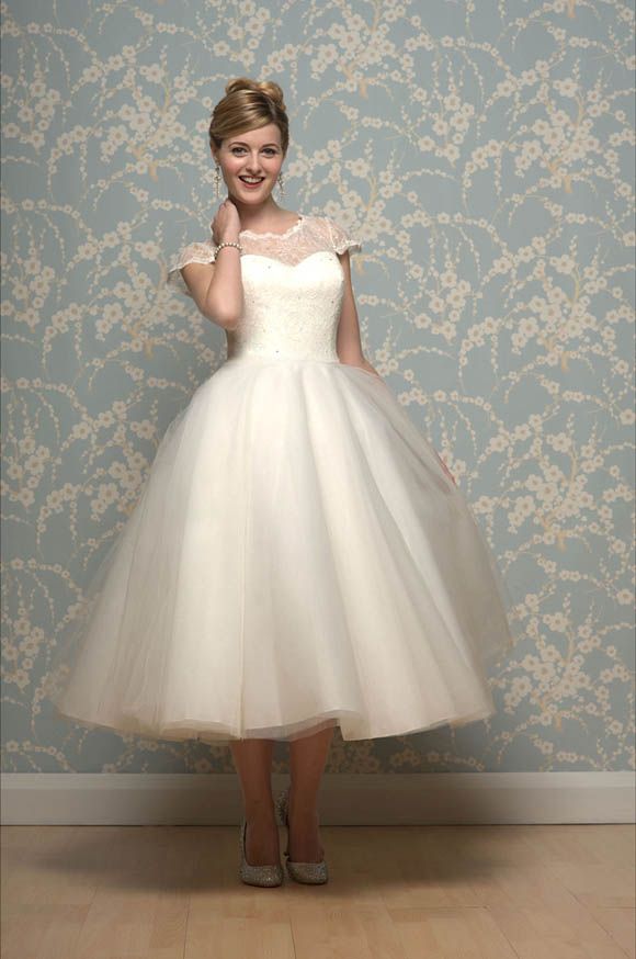 Short tea length and 1950s inspired wedding dress by Cutting Edge Brides