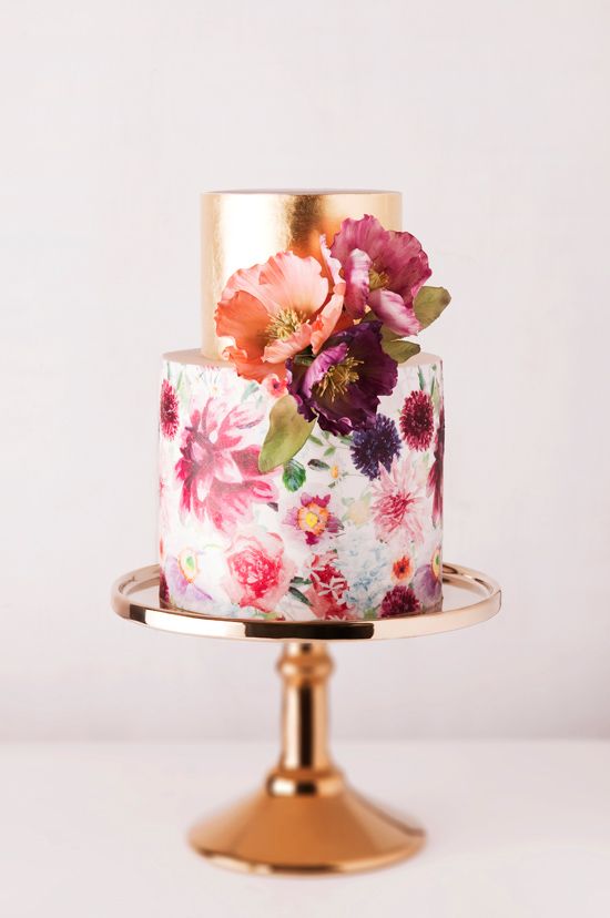 Spring Red Floral Printed Wedding Cakes