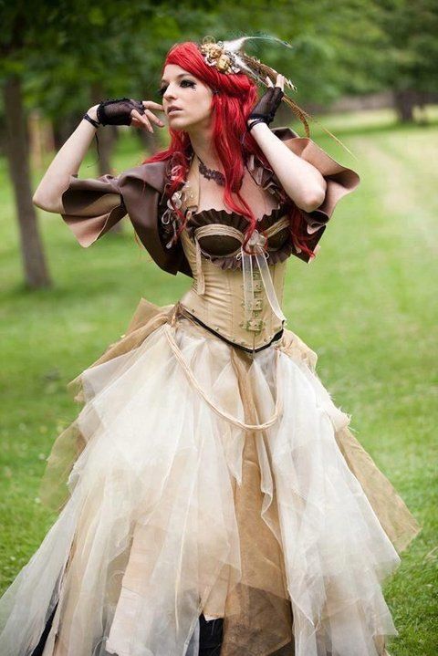 50+ Awesome and Unique Steampunk Wedding Ideas 2024 1 Steampunk Brown Corset Wedding Dress