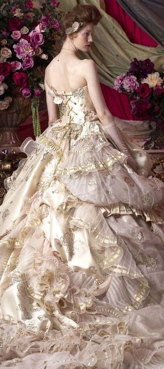 Stella de Libero jaglady gold and blush victorian steampunk wedding dress