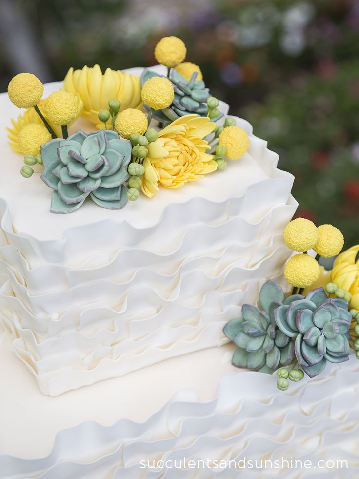 Sugar Succulents Mums and Billy Balls on a Wedding Cake