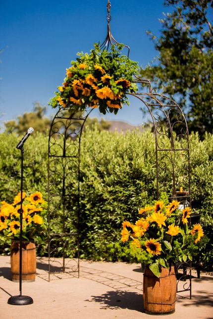 Sunflower wedding decor at ceremony site