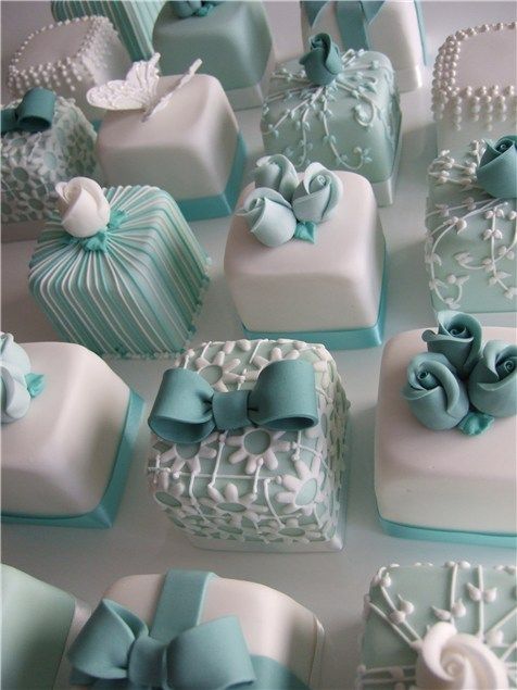 Tiffany blue and white mini wedding cakes