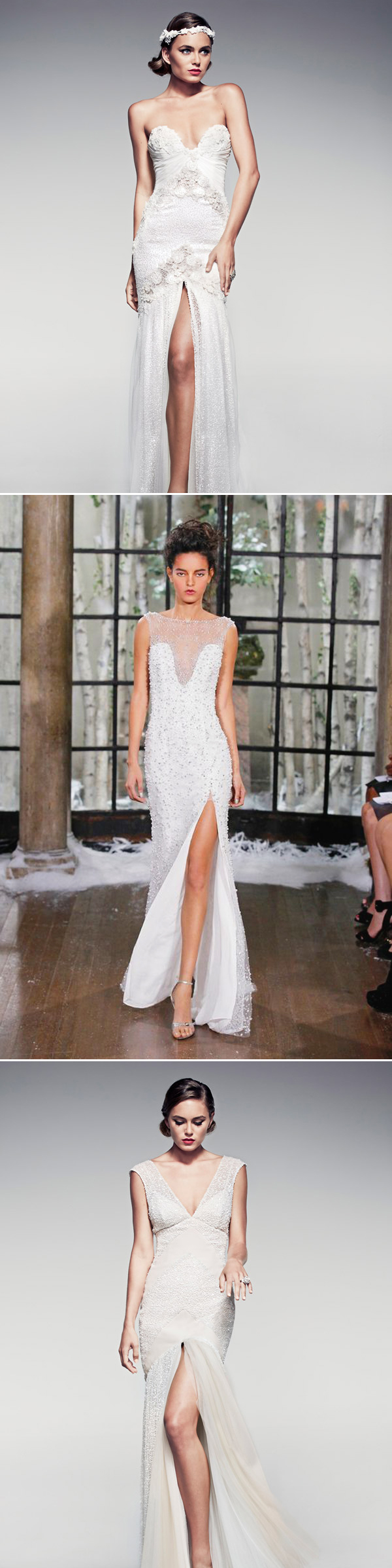 Vintage Glitter Sequined High Slit Wedding Gowns 2016