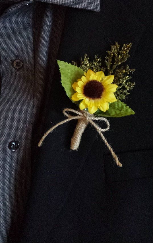Wedding Boutonniere Boutineer Rustic Sunflower