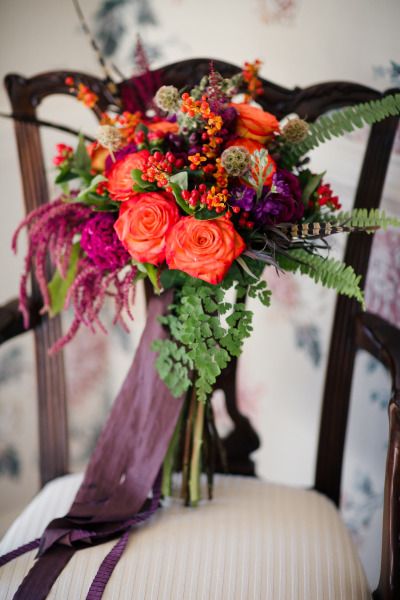 Whimsical Orange and Purple Fall Wedding Bouquet
