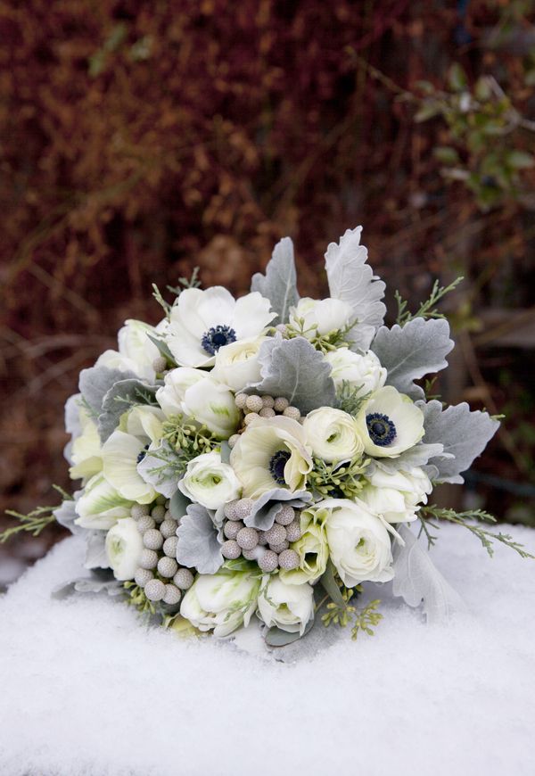 Winter wedding bouquet- Blue Gray and Silver Anemone Bouquet
