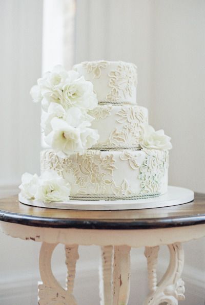 Winter white lace wedding cake