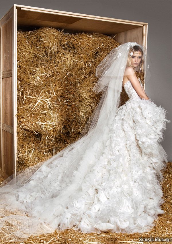 Zuhair Murad Bridal Spring 2015 High-low Wedding Dress with Feathers