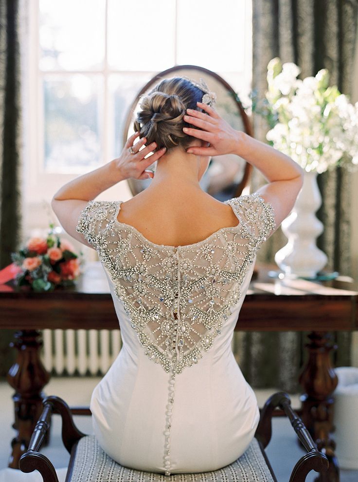 beaded cap sleeves and back details weding gown