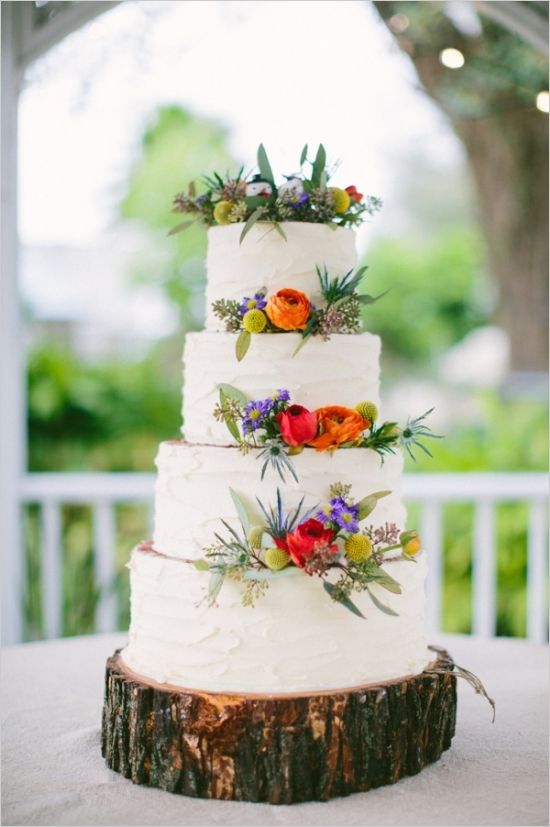 beautiful white wedding cake with floral decor