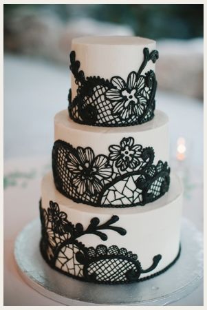 black and white lace wedding cake