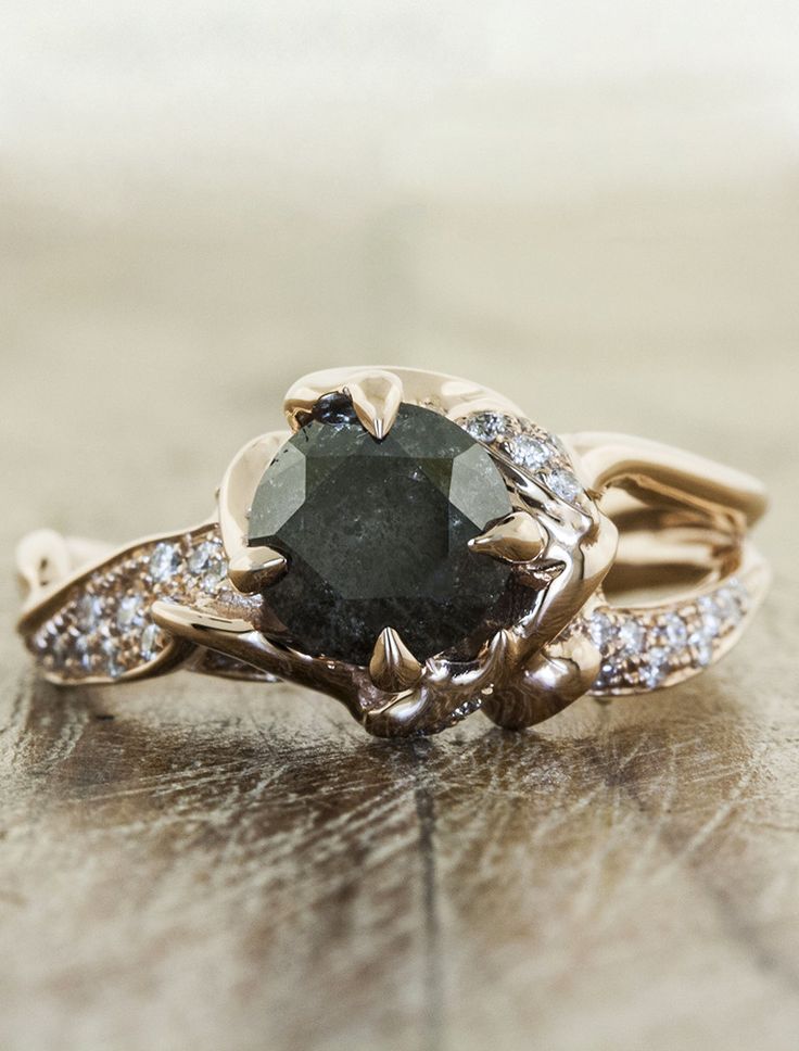 black diamond with rose gold wedding ring