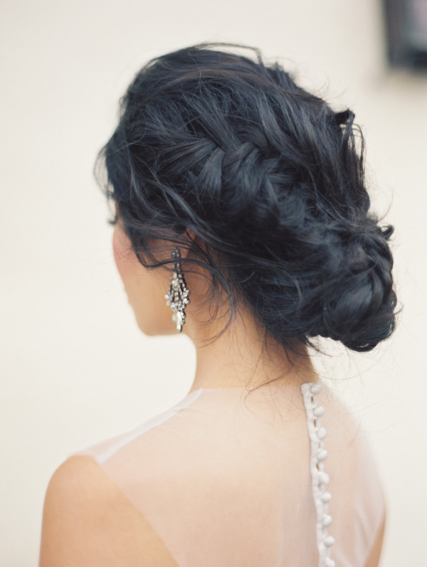 black hair french braid bun updo for weddings