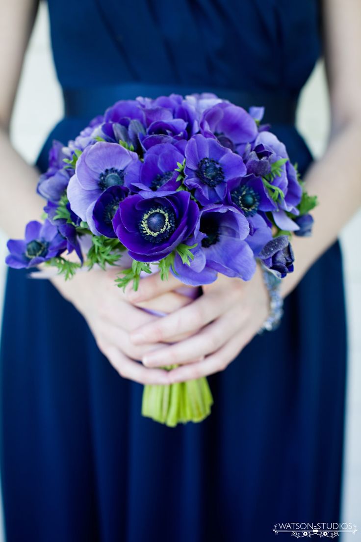 blue anemone wedding flower bouquet,