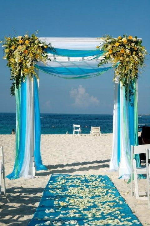 blue ombre beach arch and aisle ideas
