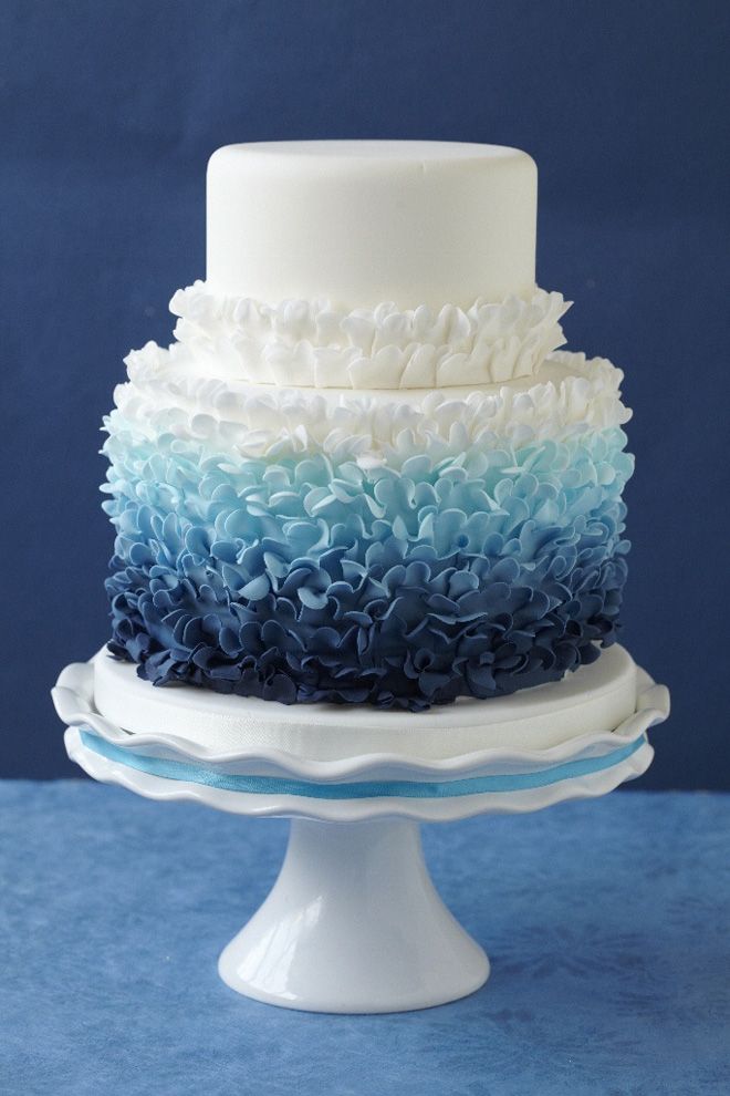 blue ombre beach wedding cake