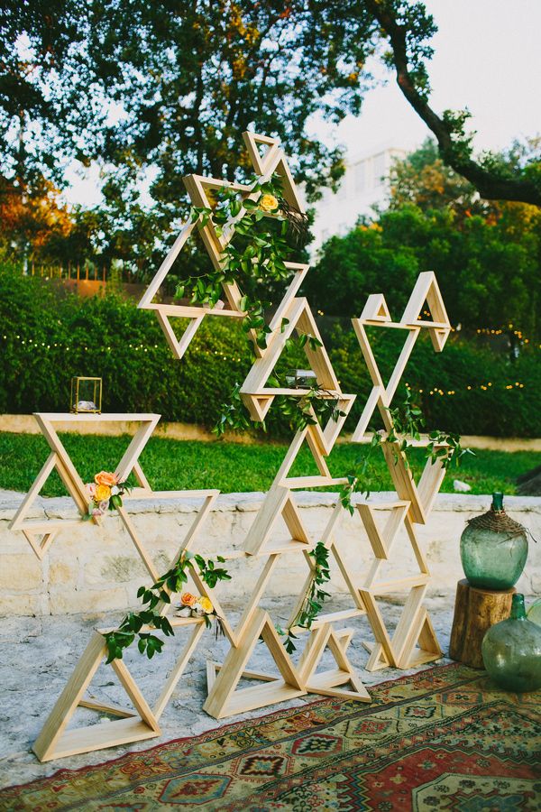 boho triangle shelf wall wedding backdrop